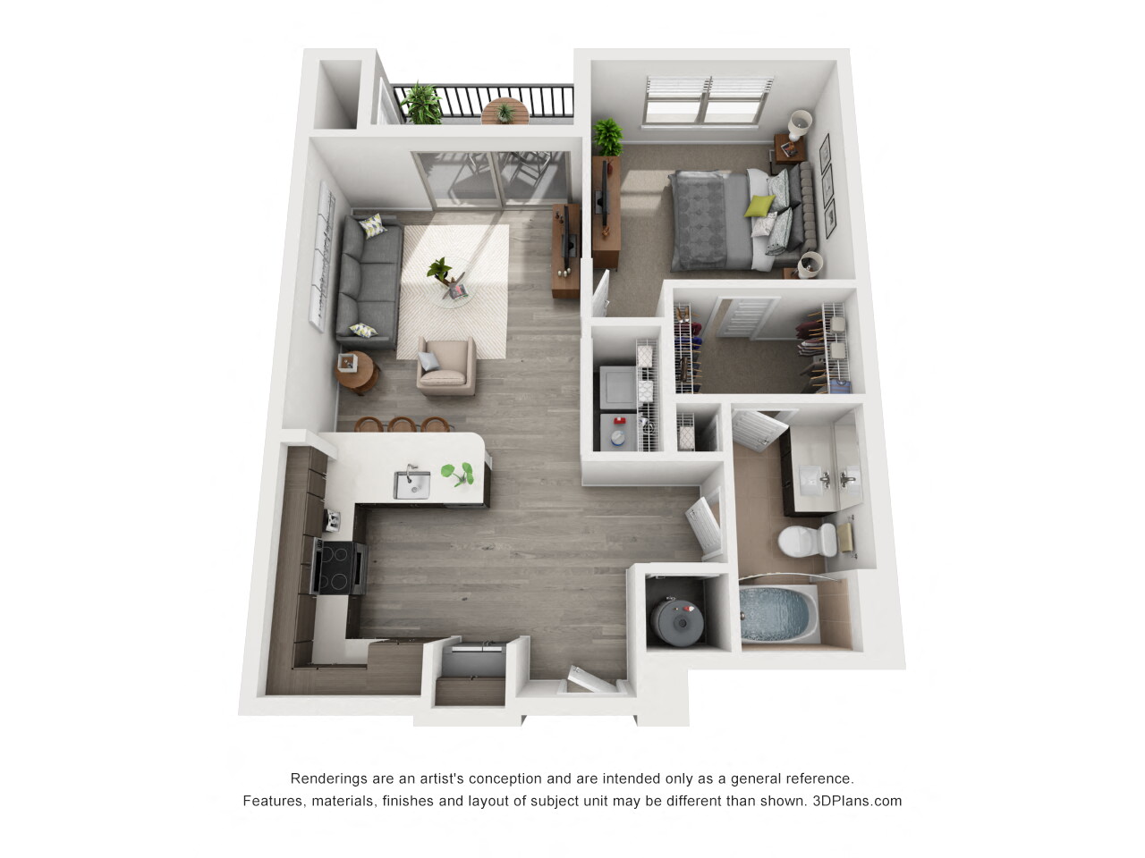 Floor plan for 1 bed, 1 bath, 804 sqft
